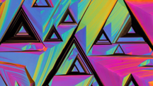 Abstract art with fluorescent rainbow and dark brown triangle patterns